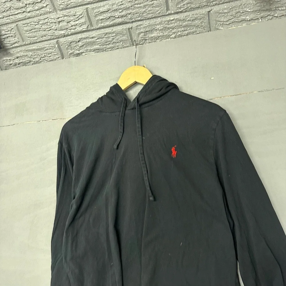 Polo Ralph Lauren Hoodie Black Long Sleeve Red‎ Pony Logo Pullover Size L